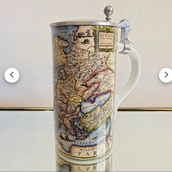 Old World Map Pewter Lidded Tankard with Guglielmo Blacuw Map excellent used con - Picture 13 of 15